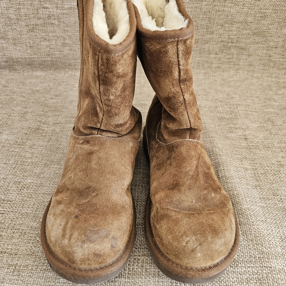 UGG Australia Mayfaire Winter Boots Womens Size 8 EUR 39 Brown Leather Sheepskin - Picture 3 of 15